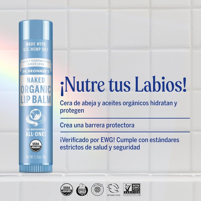 Dr. Bronner's Bálsamo labial orgánico nutritivo y protector, fórmula natural
