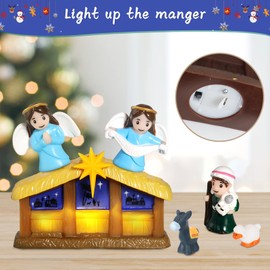 Nativity Set with Lights, 25 PCS Kids Nativity Playset Small Nativity Sets & Figures for Pretend Play, Unbreakable Christmas Manger Scene for Kids, Children, Toddler, Xmas Decoration