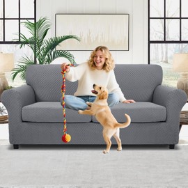 MAXIJIN 3 Piece Stretch Couch Covers for 2 Cushion Couch Soft Sofa Cover Washable with 2 Large Seat Pet Friendly Loveseat Slipcover Stay in Place, 71"-91"(2 Cushions), (Light Gray)
