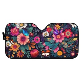 Floral Butterfly Car Windshield Sun Shade Lightweight Foldable Sunshade for Car Front Window Cover Blocks Heat Uv Ray Auto Sun Visor for Sedan SUV