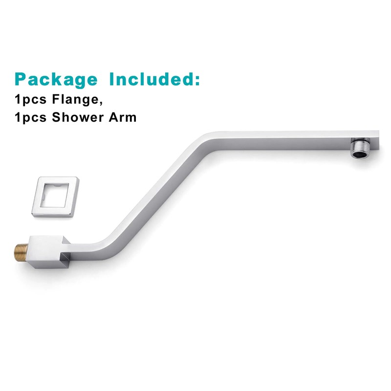 16 Inch S Shape Chrome Shower Head Arm, Square Wall