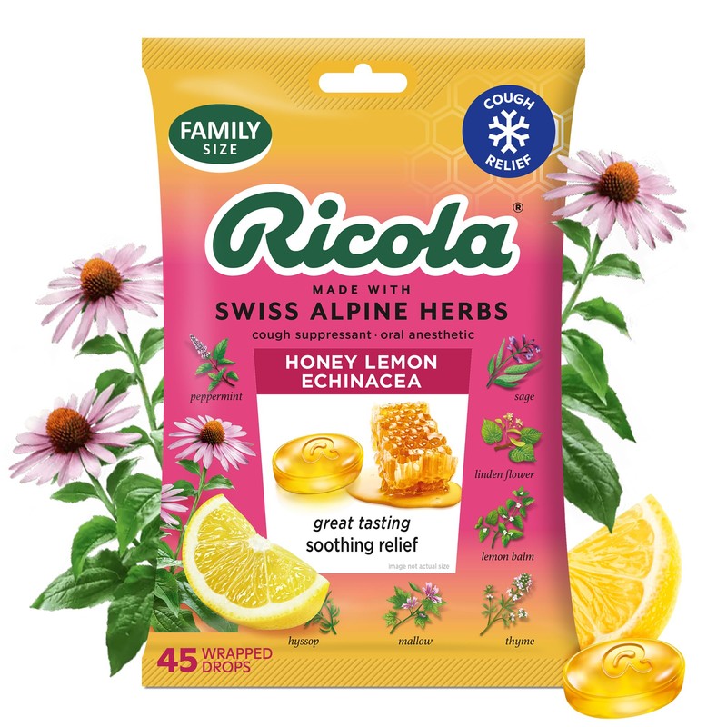 Ricola Honey Lemon Echinacea Cough Drops with Menthol - Minor