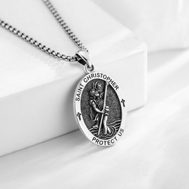 ONEFINITY Saint Christopher Necklace for Men 925 Sterling Silver St Christopher Medal Pendant Necklace Religious Necklace Protection Jewellery Gifts for Men Women