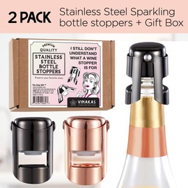 Champagne Sealer Stopper, Stainless Steel Sparkling Wine Bottle Plug Sealer Set – Champagne Stoppers for Bottles, Bar Accessories, Bottle Stopper, Champagne accessories and Wine Gifts for Women
