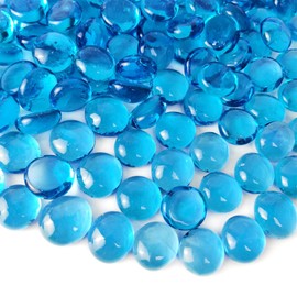 ROOFOO Flat Marbles Glass Gems Pebbles Gemstone Vase Fillers Beads for Vases Flat Gems Aquarium Floral Stones Decorative,Fire Glass Stones,Craft Mosaics,Garden Plants,DIY Ornaments,Sea Blue,2 LB
