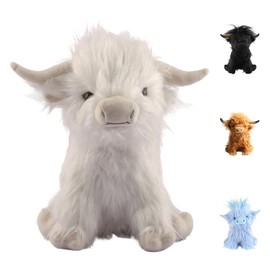 FIAEUGZKM Realistic Highland Cow Stuffed Animal White 25cm/9.84in Fluffy Highland Cattle Plush Toy Cute Soft Cool Long-haired Cow Farm Plushie for Kids Adults Birthday Festival Gift Home Decor Plush