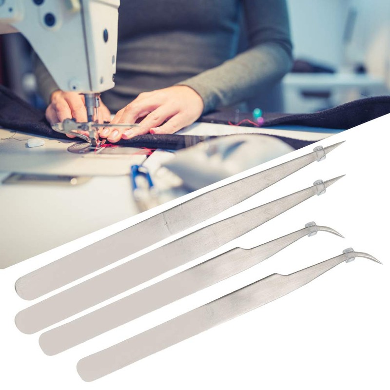Fdit 4PCS Stainless Steel Straight & Curves Tweezer Tips Set,