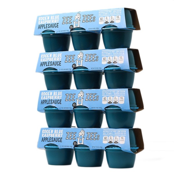 Zee Zees Rock'n Blue Raspberry Applesauce Cups, 4 oz Cups, 24 pack