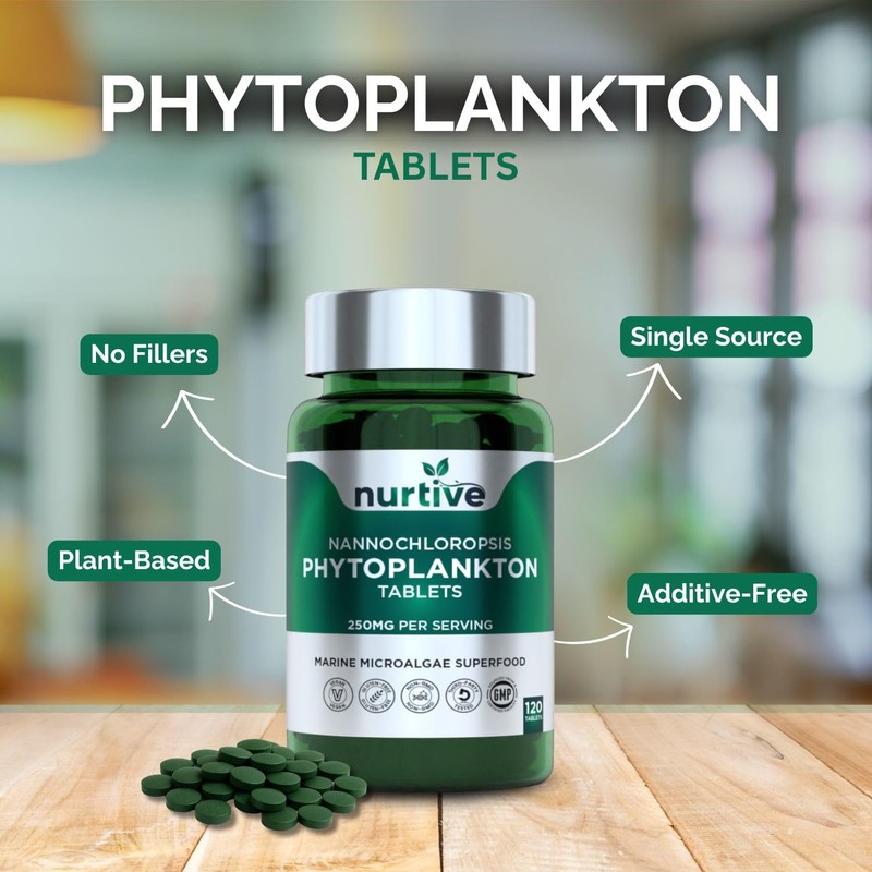 Nannochloropsis Phytoplankton Tablets – 250mg per Serving – Vegan, Gluten-Free,