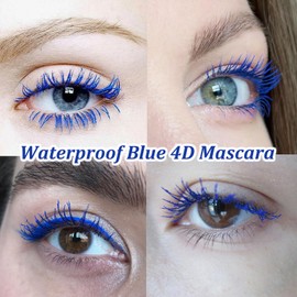 Waterproof Blue Mascara - Navy Blue 4D Silk Fiber Colorful Mascara for Eyes - Extra Long Charming Thick Lash,Smudge-proof Voluminous Lash for Party,Halloween Xmas Make Up Gift