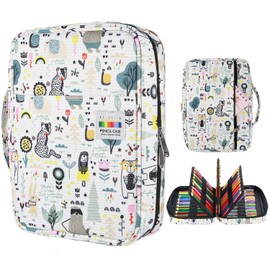 YOUSHARES Colored Pencil Case 220 Slots Pen Case Organizer with Handy Wrap & Zipper, Multilayer Holder for Prismacolor Colored Pencils & Gel Pen (Forest)