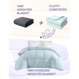 YnM Weighted Blanket Queen 15lbs, Prettiest Oversized Weighted Blanket, Fluffy & Box-Stitched, True Blanket Sizing for Queen Bed(Green, 15lbs, 90" Lx90 W)