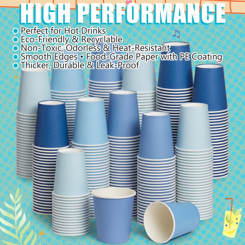 300 Pack 8 oz Blue Disposable Paper Cups, 4 Gradient