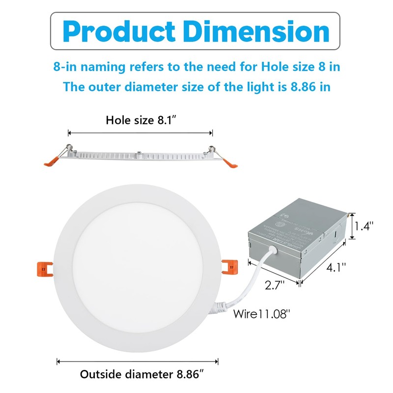 JARLSTAR 8 Inch LED Recessed Light with Junction Box, 12Pack
