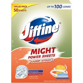 Jiffine Laundry Detergent Sheets (50 Loads), Fresh Linen Scent, Eco-Friendly, Hypoallergenic, Perfect for Travel, Apartments & Dorms
