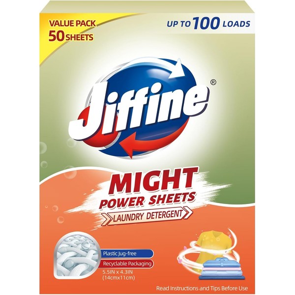 Jiffine Laundry Detergent Sheets (50 Loads), Fresh Linen Scent, Eco-Friendly,