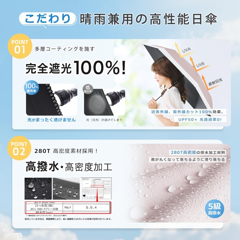 CICIBELLA Folding Umbrella, One-touch Automatic Open/Close, Parasol, UV Protection, 100%