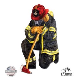 GT Graphics Firefighter Kneeling - 5" Vinyl Sticker - for Car Laptop I-Pad - Waterproof Decal