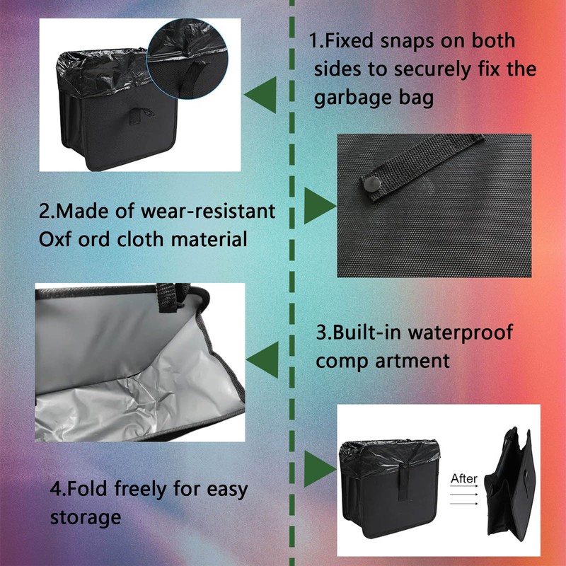 KAQISI Foldable Car Trash Can, Hanging Waterproof Leakproof Trash Can