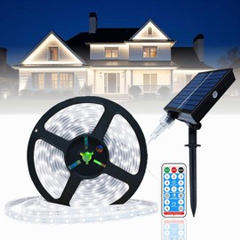 UT Solar LED Strip Lights Outdoor, 16.4ft 280 LEDs LED Strip IP67 Waterproof, Cool White LED Lights with Remote Solar Panel Control Box, 2835 SMD Rope Lights for Garden Trees Christmas Party Decor