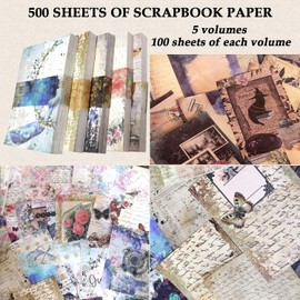 HOJUVASI Scrapbook Paper, 500 Sheets Vintage Aesthetic Collage Art Craft Paper for Bullet Journal Junk Journaling Album DIY Card Scrapbooking Supplies