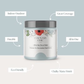 Country Chic All-in-One Chalk Paint for Furniture, Cabinets, Home Decor, Eco-Friendly, Matte Finish, Built-In Primer & Top Coat for Wood, Metal - Belle of the Ball (Light Blue) - Quart 32 oz (950 ml)