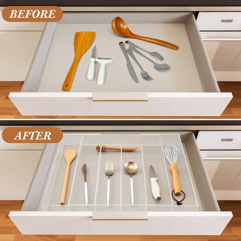Teenyyou 1 Pack Expandable Kitchen Drawer Organizer Clear Acrylic Utensil