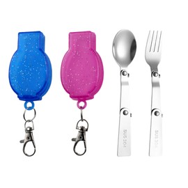 2 Pcs Foldable Stainless Steel Spoons Forks with 2 Case Multi Functional Foldable Fruit Forks Camping Cutlery Spoon and Fork for Outdoor Camping and Hiking