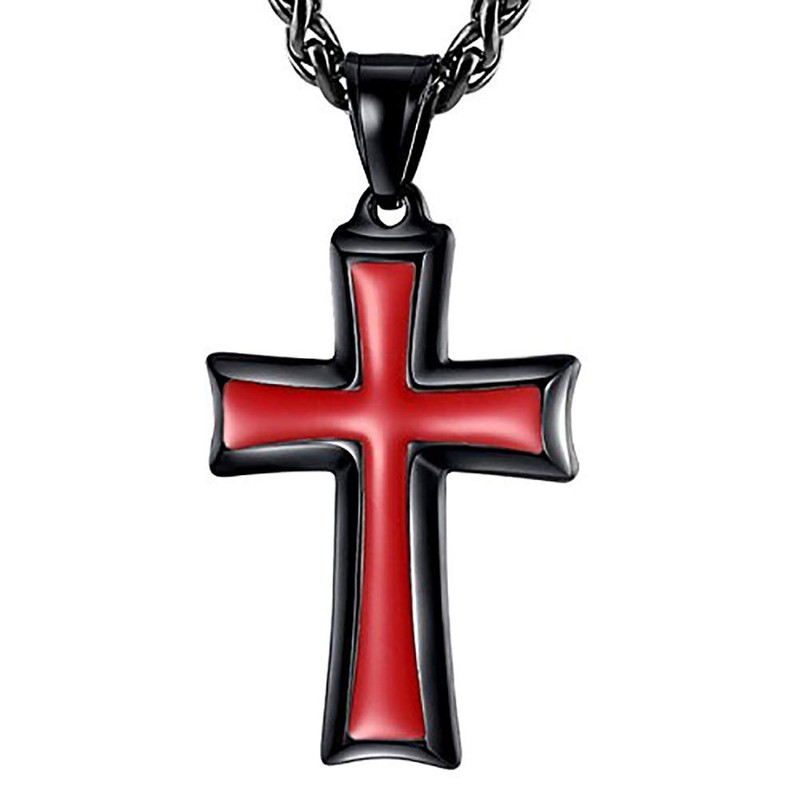 HZMAN Mens Stainless Steel Cross Pendant Necklace with Wheat Chain