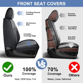 AOMSAZTO Seat Covers Fit for Ford F150 2009-2024 2025 - F250/F350/F450 2017-2024 2025 Front Pair Faux Leather Waterproof Truck Car Seat Covers (2PCS Front, Black & Grey)
