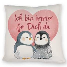 speecheese Penguin Pair Cushion with Saying Ich Bin Immer für Dich da für Partner Mama Liebe Zusammenhalt Valentinstag Freundschaft aus