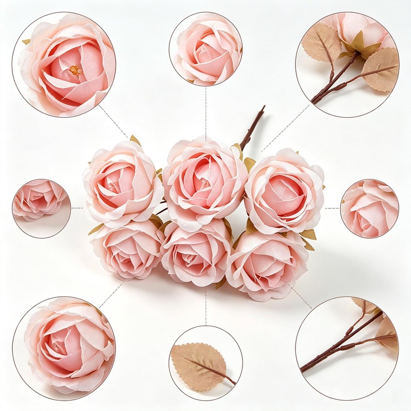 18 Pcs Light Pink Roses Leafless Stems Wedding Bouquet Centerpiece