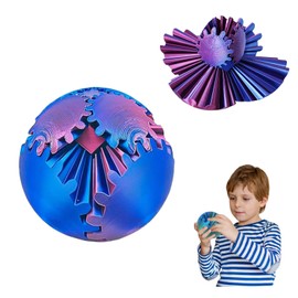 Gear Ball, 3D Printed Fidget Toy Spinning Gear Sphere for Stress Relief Anxiety Fun Desk Toy Stocking Filler Birthday Christmas for Adults Kids Wrist Cuffs Wristband (B) (Purple)