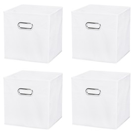 PATIKIL Foldable Storage Cube Bins, 4 Pcs Fabric Storage Bins Cube Organizer with Handle for Home Bedroom Shelf Closet Organization, White (13"x13"x13")