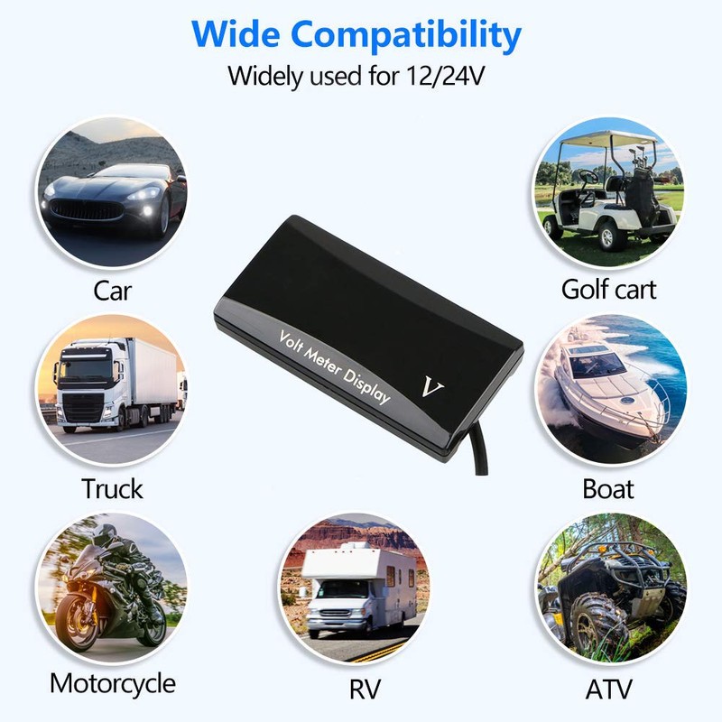 Thlevel Car Digital Voltmeter Waterproof DC 12V LED Display for
