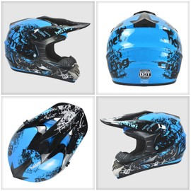 SanQing Dirt Bike Helmets Youth Motocross, Motorcycle, BMX, ATV, Off-Road, Four Wheeler, Adult Moutain Bike Helmets Dot Approved (Goggles Gloves Faceshield) (Blue, Large)