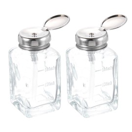 HARFINGTON 2pcs Solvent Alcohol Dispensers 180ml(6.1oz) Push Down Liquid Dispenser Pump Bottle with Plastic Tube and Aluminum Core for Acetone Polish Remover