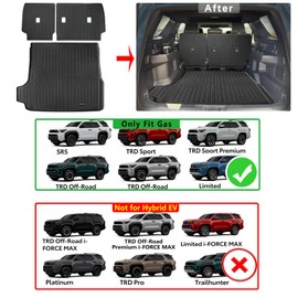 Trunk Mat for 2025 Toyota 4Runner Gas（Non Hybrid EV & i-Force MAX） 5-Seater All Weather Protection TPE Rubber Trunk Liner - Velcro Backrest Protector for Cargo Liners Accessoriess Odorless Anti-Slip