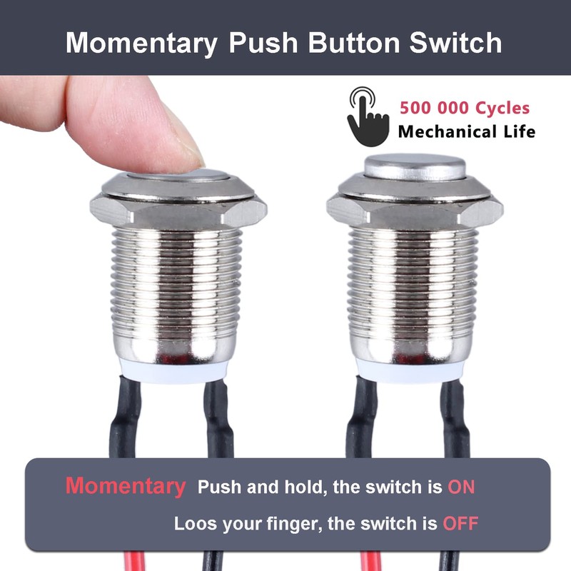 DMWD 2-Pack 12mm Momentary Metal Waterproof Push Button Switch Raised