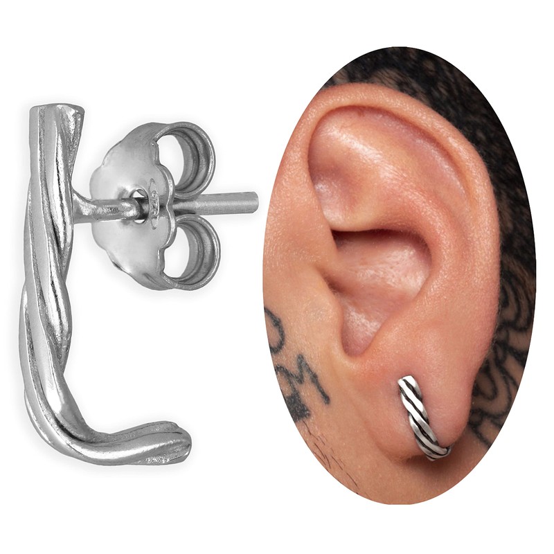 Black Sterling Silver Stud Earrings for Men Earrings Men Huggie