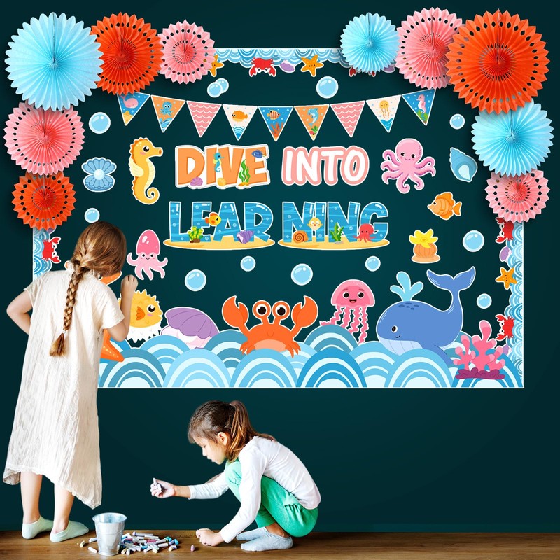 Eersida Spring Easter Bulletin Board Decorations with Paper Fans 3D