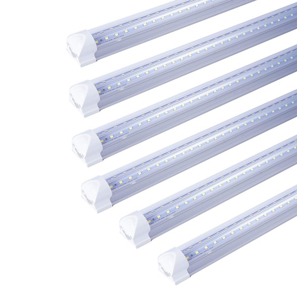 6-Pack 8FT 75w T8  Dual Side V Shape Integrated LED Tube Light,270 Degree Angle Design Plug and Play, Super Bright White Daylight 6000K, 8 Foot AC100-277V Clear Cover (8ft 75w, 6 Pack)