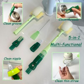 Meruya 3 Pack Set, 5-in-1 Multi-Functional Bottle Brush, for Baby Bottle Nipple/Cup Lid Gap, Straw Cleaner Brush, Long Handle for Decanter