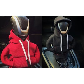 Unifizz 2Pcs Car Gear Shift Cover Mini Hoodie Automotive Interior Accessories Shift Knobs Fashionable Hooded Shirt Trim (Black+Red)
