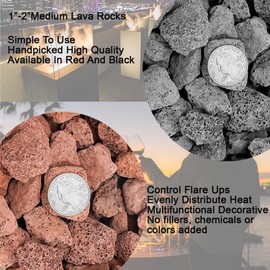 Medium Lava Rock 5LBS, 1' - 2' Natural Volcanic Stones Use in Fireplace, Fire Pit or Bowl Rocks for Indoor Outdoor Natural Gas Propane Fires and Decorative Landscaping-Red