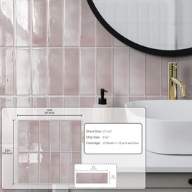10 Sheets Subway Tile Peel and Stick Backsplash,12”×12”Pink Self Adhesive Wall Tiles Stick on Back Splash for Kitchen,Bathroom,Camper