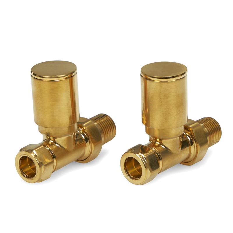 Brushed Brass Radiator Valves Angled Straight Corner 15mm Traditional Towel
