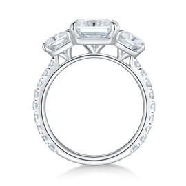 Bo.Dream Total 5ct 3-Stone Radiant Cut Cubic Zirconia Fake Diamond Engagement Rings for Women Platinum Plated Sterling Silver Size 6