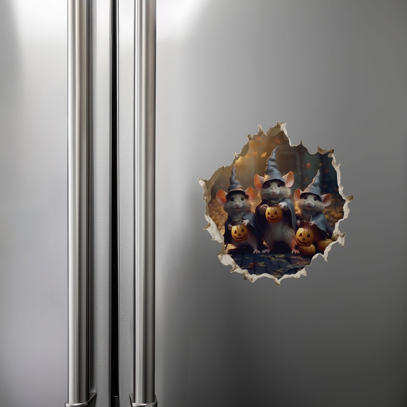 Trick or Treat Witch Mice in Mouse Hole Decal -