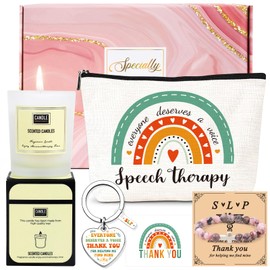 Keluna Speech Therapy Appreciation Gifts - 5Pcs SLP Gifts Set for Women, Speech Pathologist Therapist Thank You Birthday Christmas Gift with Lavender Scented Candles, Makeup Bag, Bracelets, Keychain